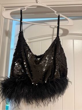 12th Tribe Black Sequin Party Crop Top